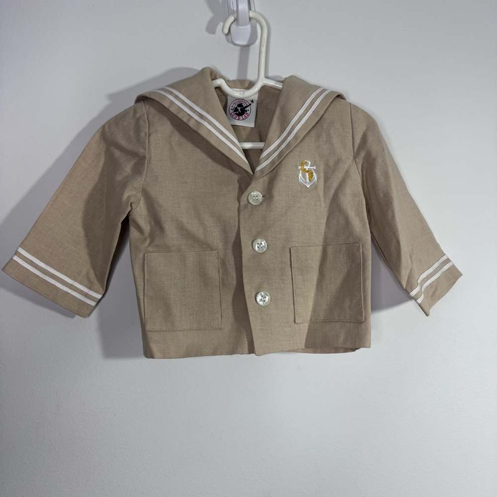 Good Lad Baby Boy Sailor Jacket 12M Nautical Linen Blend Ring Bearer Tan